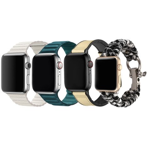 Set 4 Curele iUni compatibile cu Apple Watch 1/2/3/4/5/6/7, 44mm, Alb, Verde, Crem, Negru/Alb